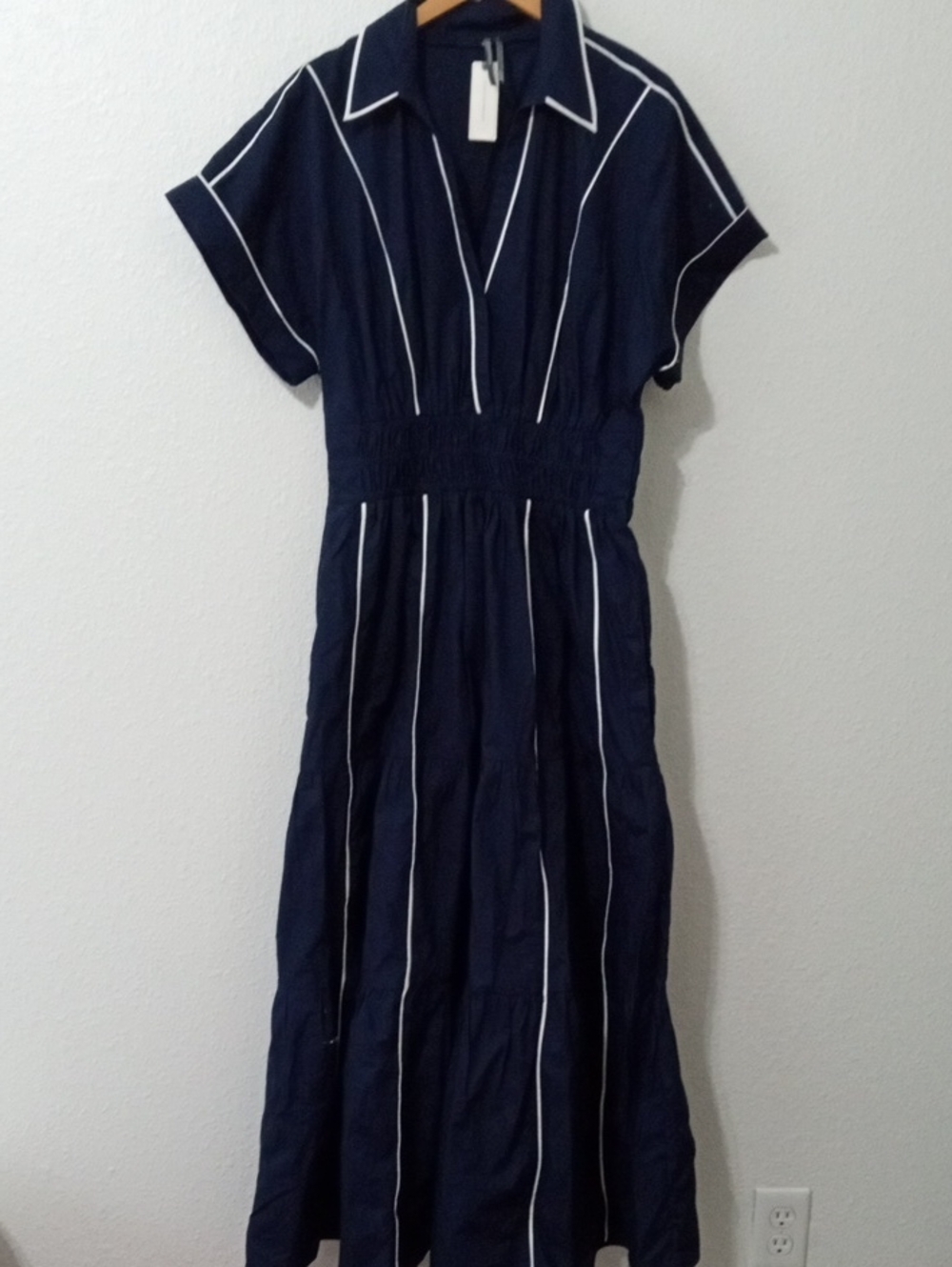 By Anthropologie Somerset Women's Navy Stripe Midi Dress - Picture 2 of 7